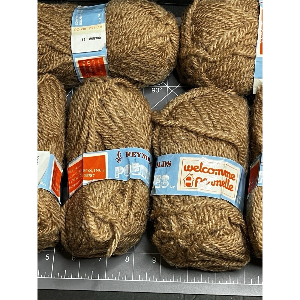 Reynolds Poemes Welcomme Wool Yarn France Brown Tan Lot Of 6 Skein NOS - Picture 3 of 15